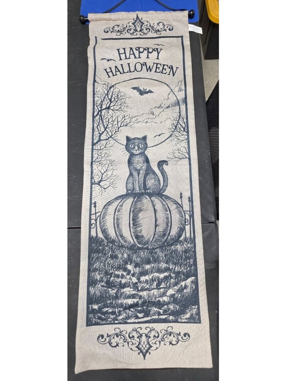 New Traditions Halloween Tapestry Wall Hanging Black Cat Pumpkin 47"